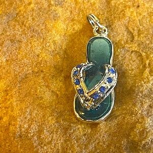 Sterling Silver 925 teal flip flop charm for Jewelry making, vintage